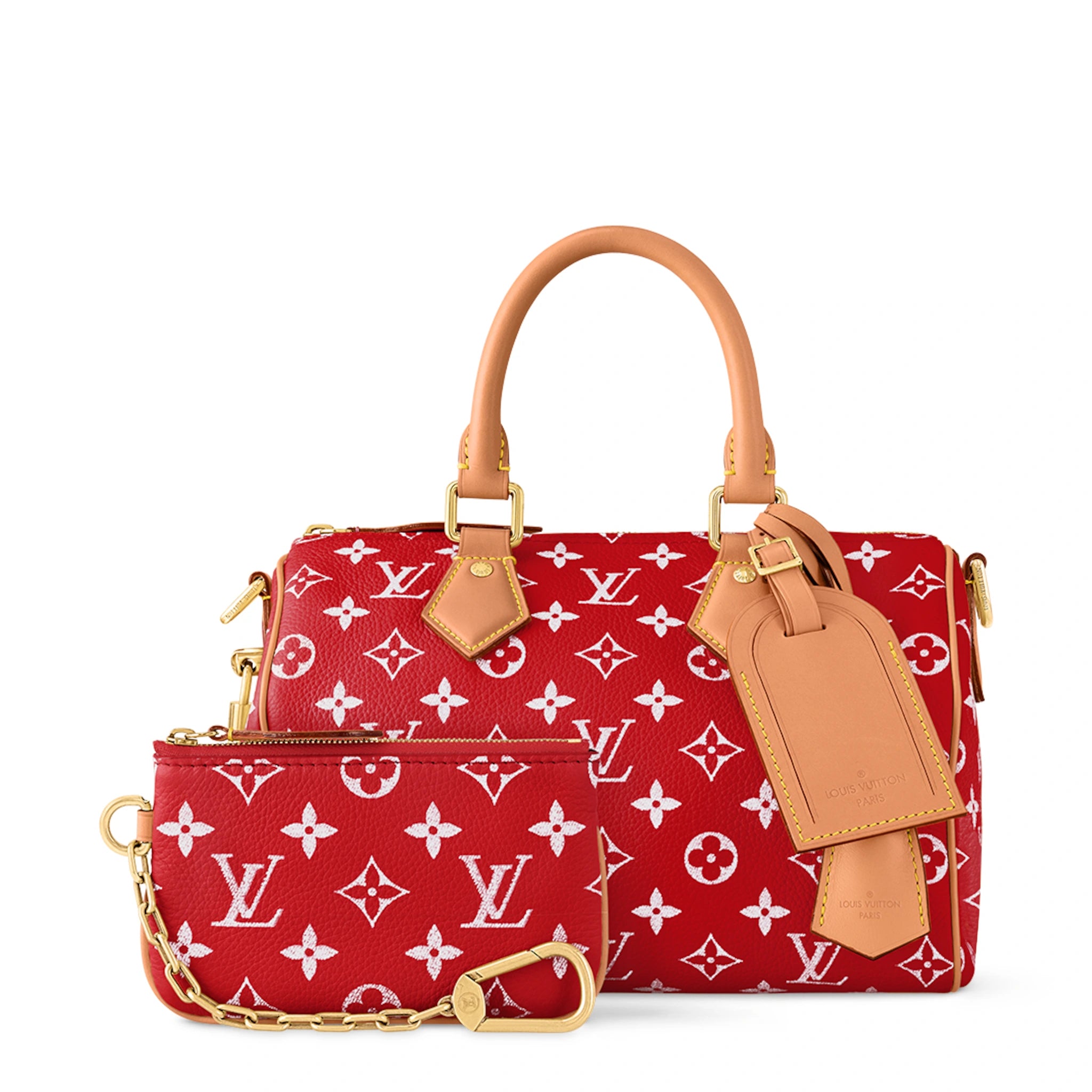 Front view of Louis Vuitton Monogram Speedy P9 Red Bandoulière 25 NVPROD4900031V